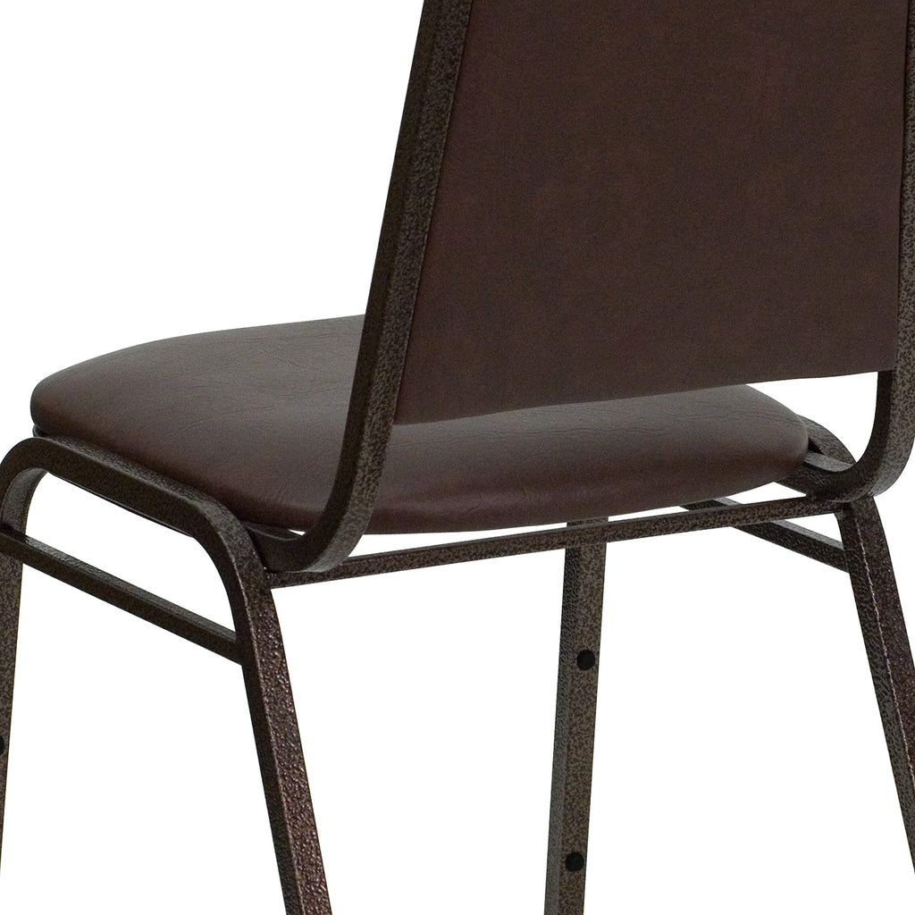 Trapezoidal Back Vinyl Stackable Banquet Chair, Multipurpose Stacking Chair with Padded Seat and Back, Brown/Copper