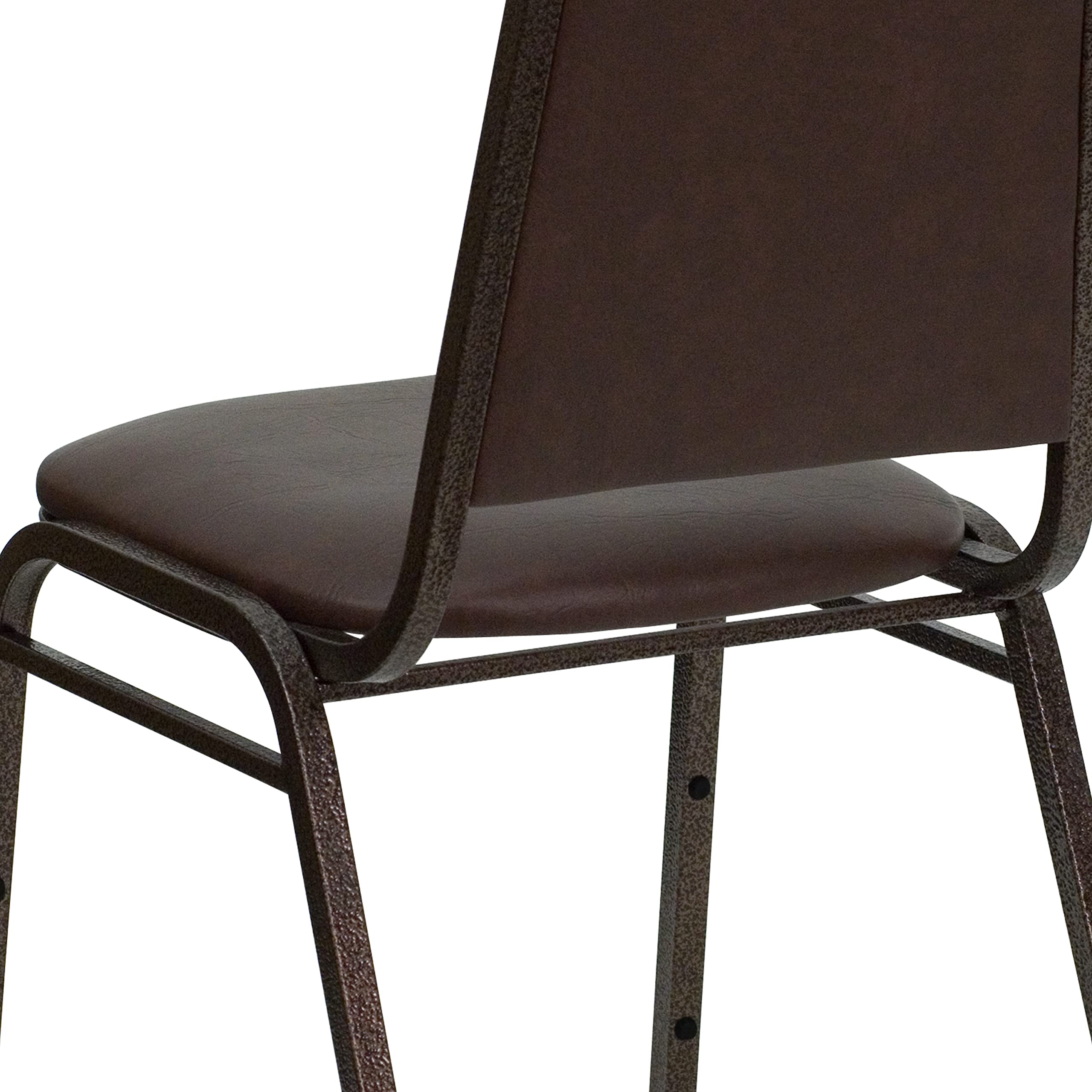 Trapezoidal Back Vinyl Stackable Banquet Chair, Multipurpose Stacking Chair with Padded Seat and Back, Brown/Copper