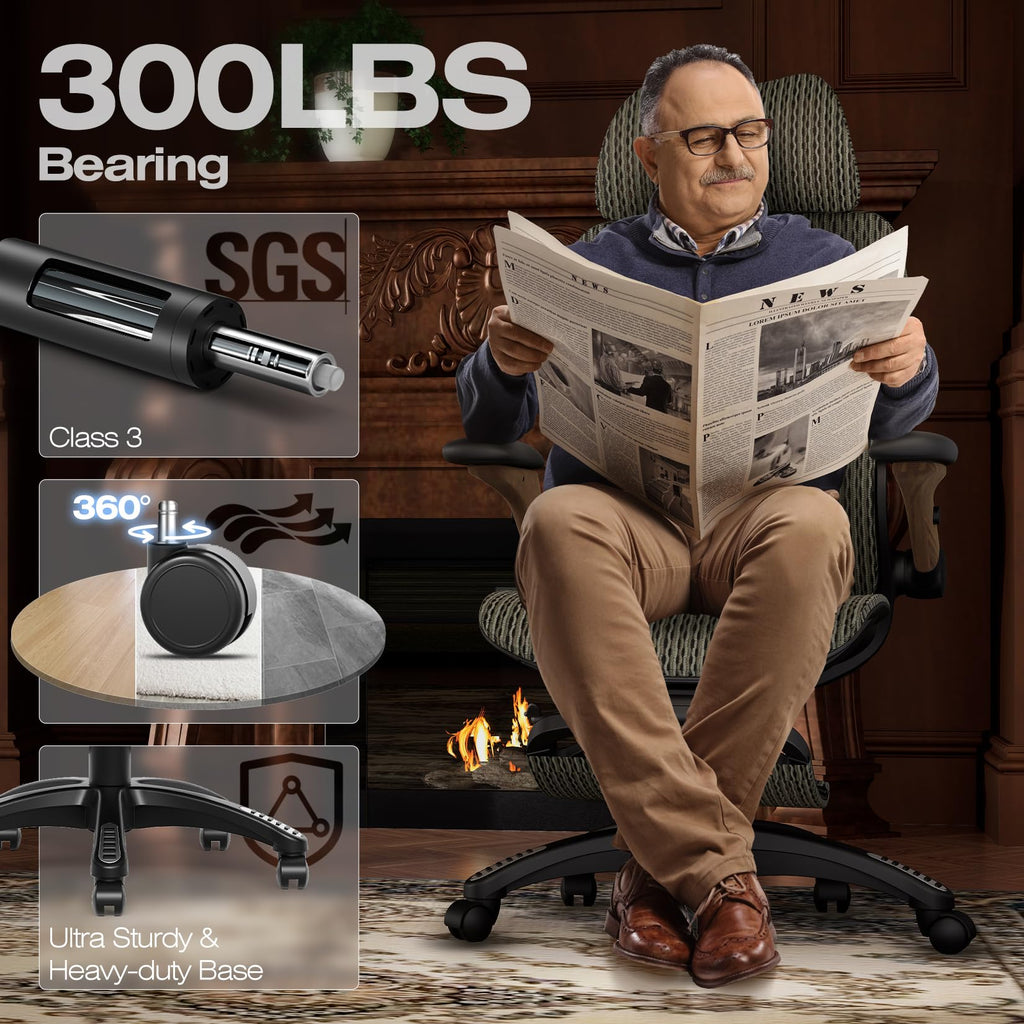 X100 Ergonomic Office Chair with Footrest, Big and Tall Home Desk Chair with 5D Flip-Up Arms, Adjustable 3D Lumbar Support,High Back Rolling Computer Chair, Swivel Mesh Chairs (Coffee Break)