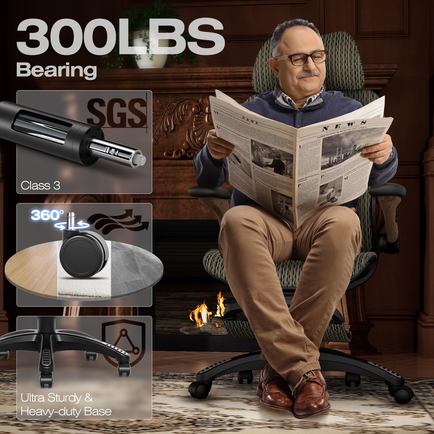 X100 Ergonomic Office Chair with Footrest, Big and Tall Home Desk Chair with 5D Flip-Up Arms, Adjustable 3D Lumbar Support,High Back Rolling Computer Chair, Swivel Mesh Chairs (Coffee Break)