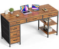 Computer Desk with 6 Drawers, Office Desk with Shelves, Reversible Gaming Desk, Corner Desk with Storage, Work for Home Office, Study, Living Room, 54inch, Rustic Brown