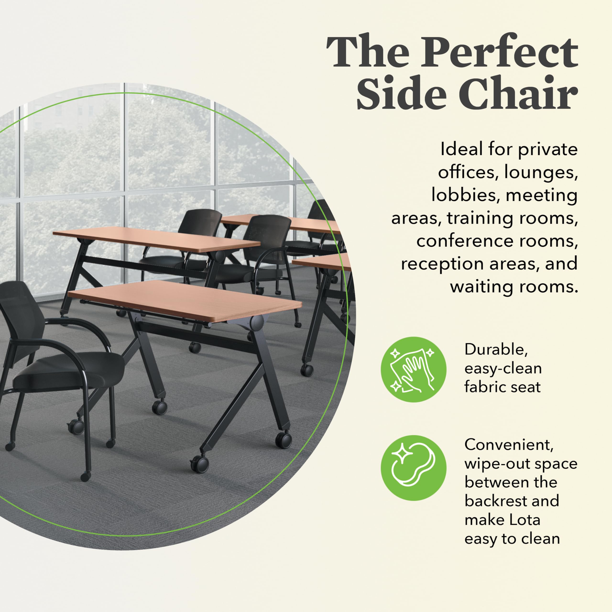 Mesh Office Chair with Arms and Casters, Guest and Conference Desk Chair for Reception Areas, Waiting Rooms, and Offices, Fabric Seat, Stackable Design, Black
