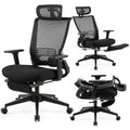 Foldable Office Chair with Foot Rest, Ergonomic Office Chair with Adjustable Lumbar Support, Headrest, Armrest, Home Office Desk Chairs for Space Saving, Work from Home, Black