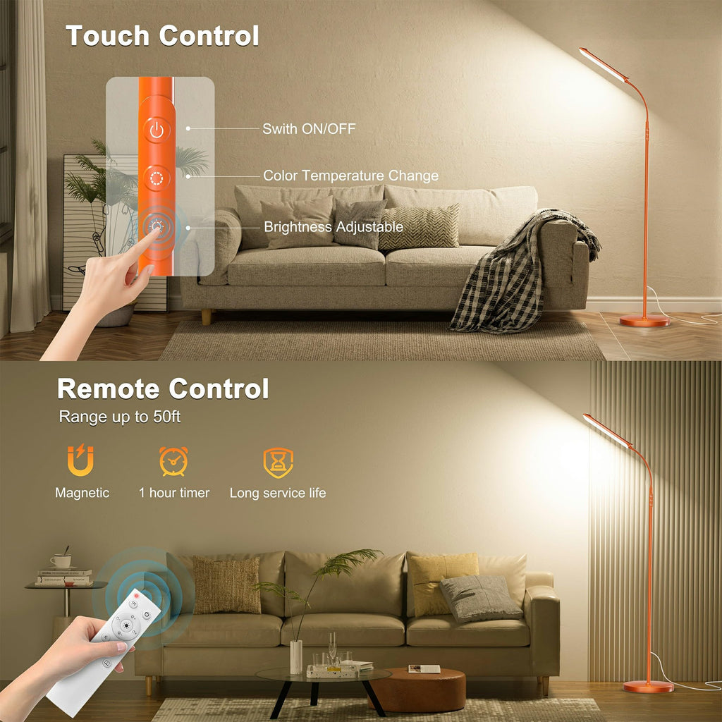 LED Floor Lamp, Super Bright Reading Lamps Floor Standing lamp with Remote & Touch Control, Orange