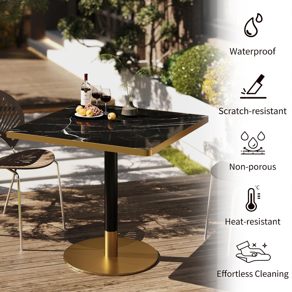 hausway 31.5" Tulip Table,Square Kitchen Dining Table for 2-4 with Thick Sintered Stone Top,Titanium Golden Pedestal Base,Heat-Resistant,Bistro Table for Dining Room,Café,Small Space（Inky Axis）