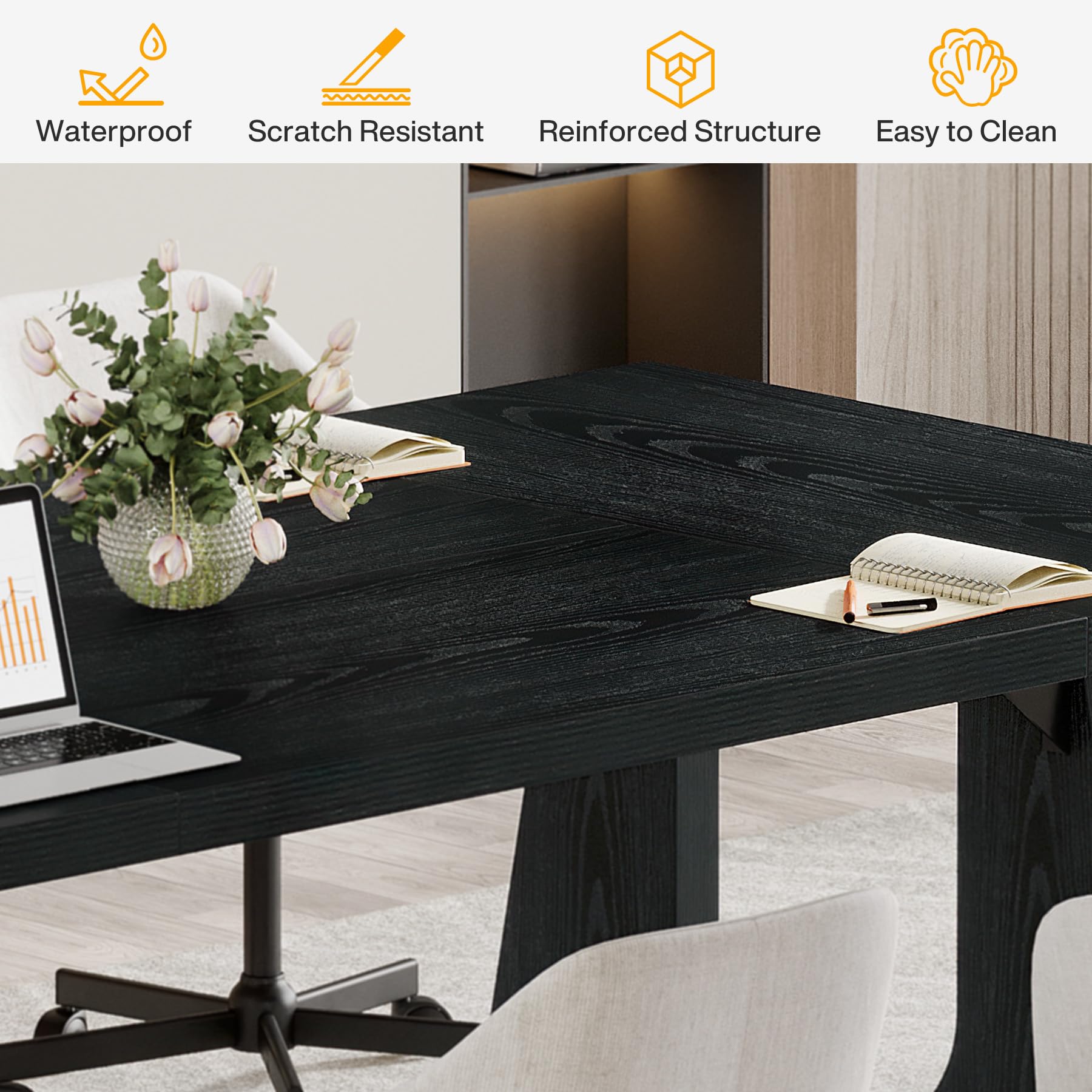 70.86" Rectangular Conference Table for 6-8 (Black)