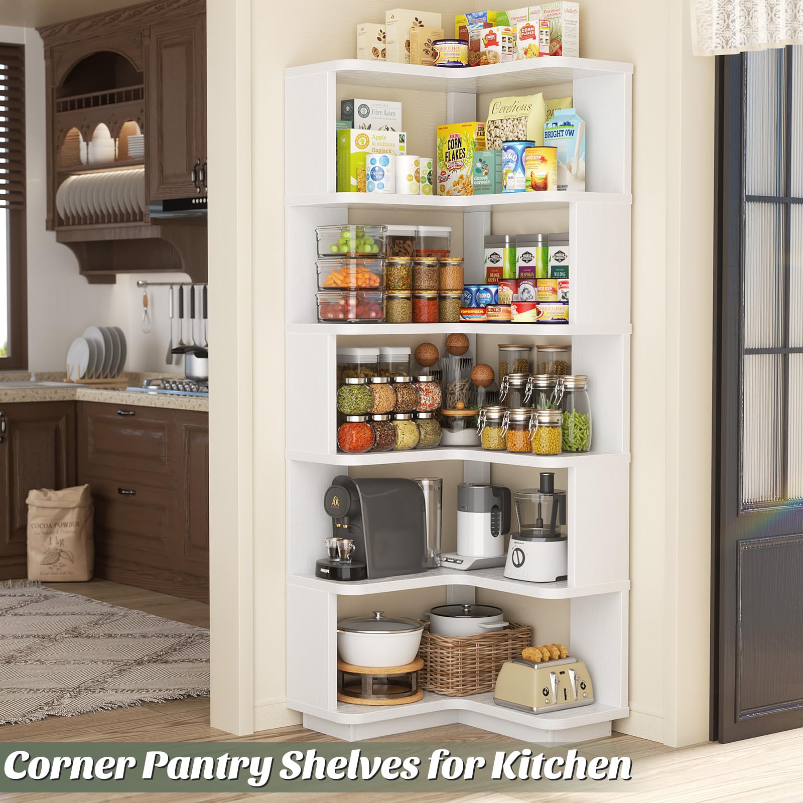Corner Book Shelf, 6-Shelf L Shaped Corner Bookshelf with Baffle