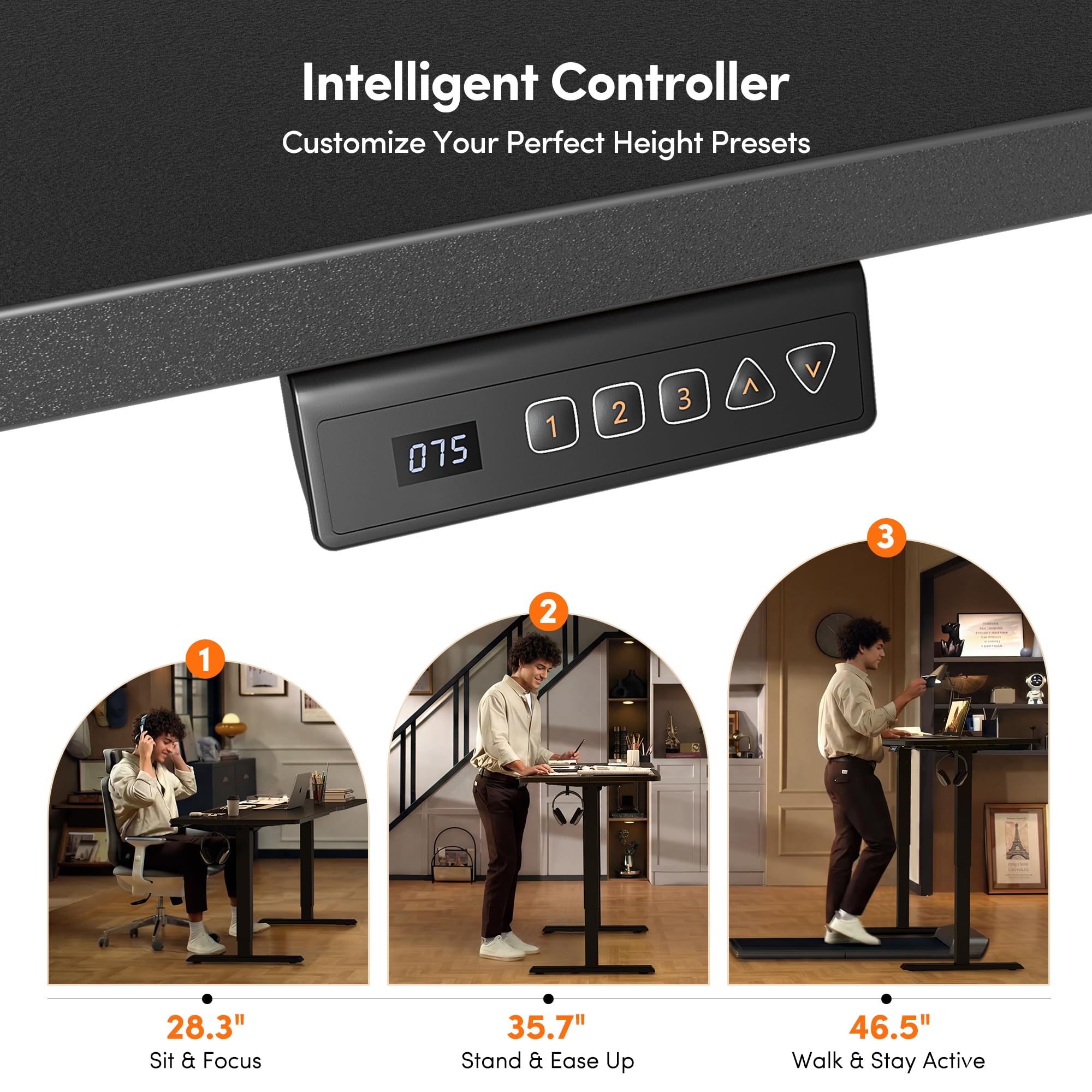 48 x 24 Inchs Electric Standing Desk, Height Adjustable, Sit Stand Up, Computer Office Desk with Splice Board, Black Frame/Black Top