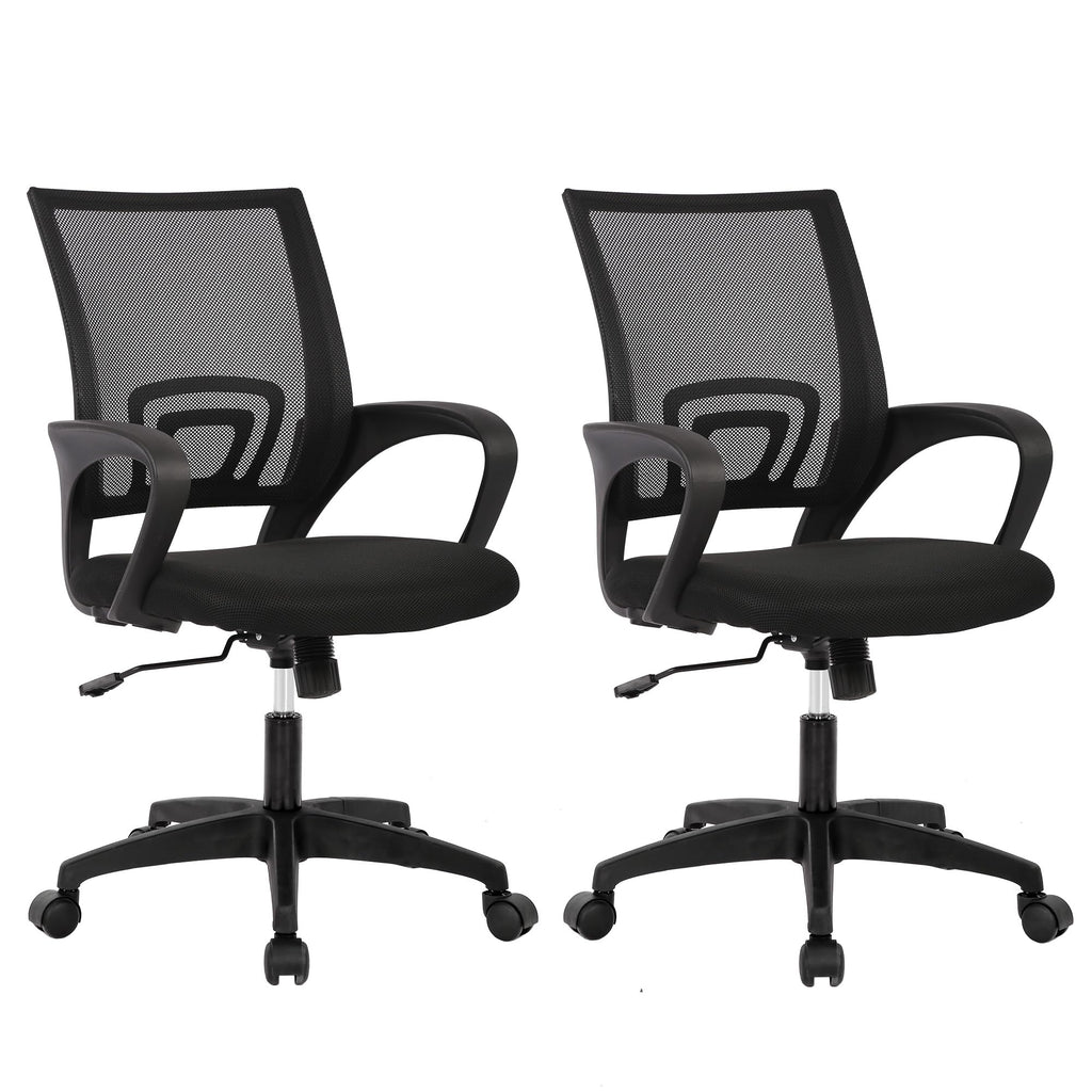 Ergonomic Office Chair | Mid-Back Swivel Desk Chair | Breathable Backrest & Lumbar Support | Adjustable Height | Sponge Seat | Rolling Wheels | Black | for Adults & Women | Pack of 2