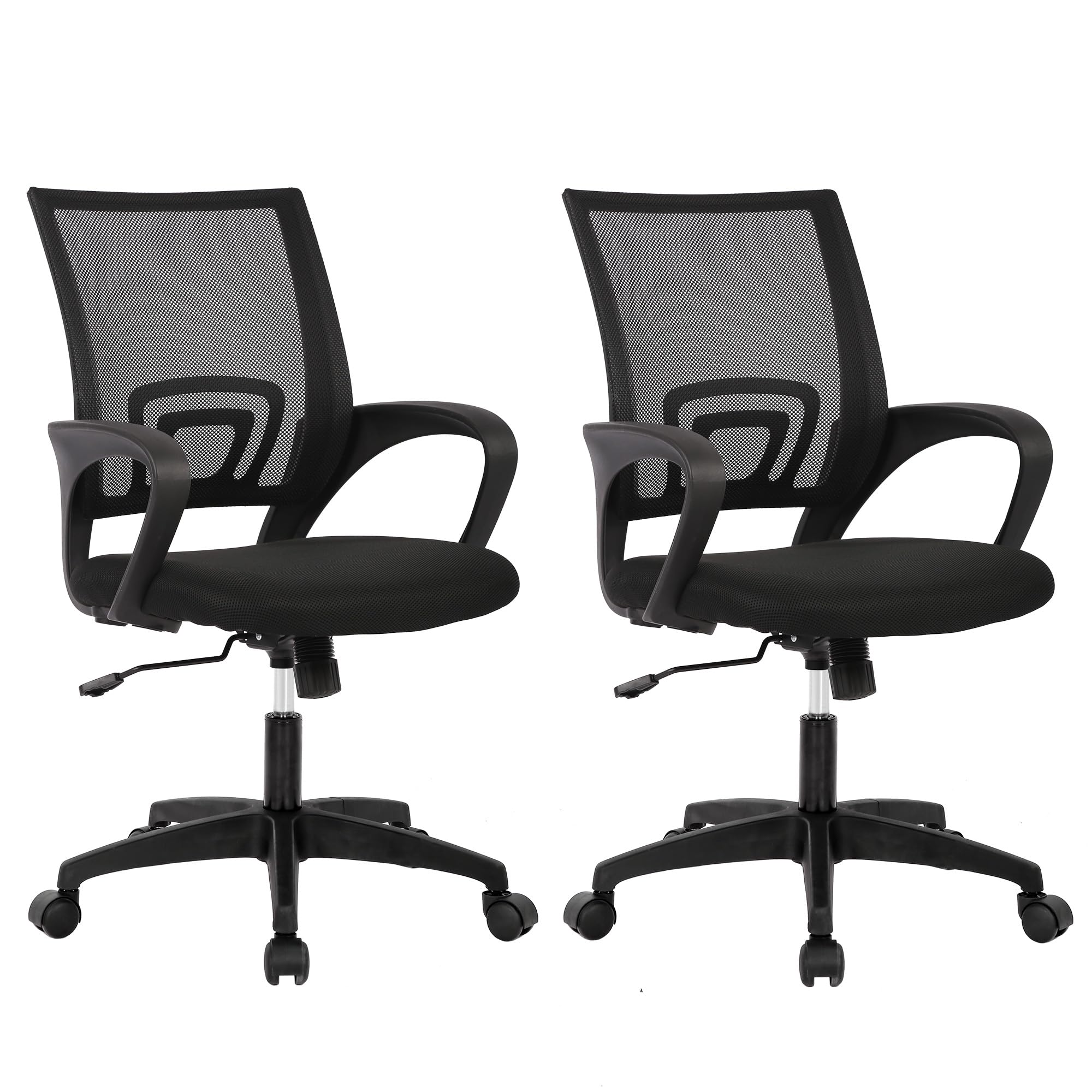 Ergonomic Office Chair | Mid-Back Swivel Desk Chair | Breathable Backrest & Lumbar Support | Adjustable Height | Sponge Seat | Rolling Wheels | Black | for Adults & Women | Pack of 2