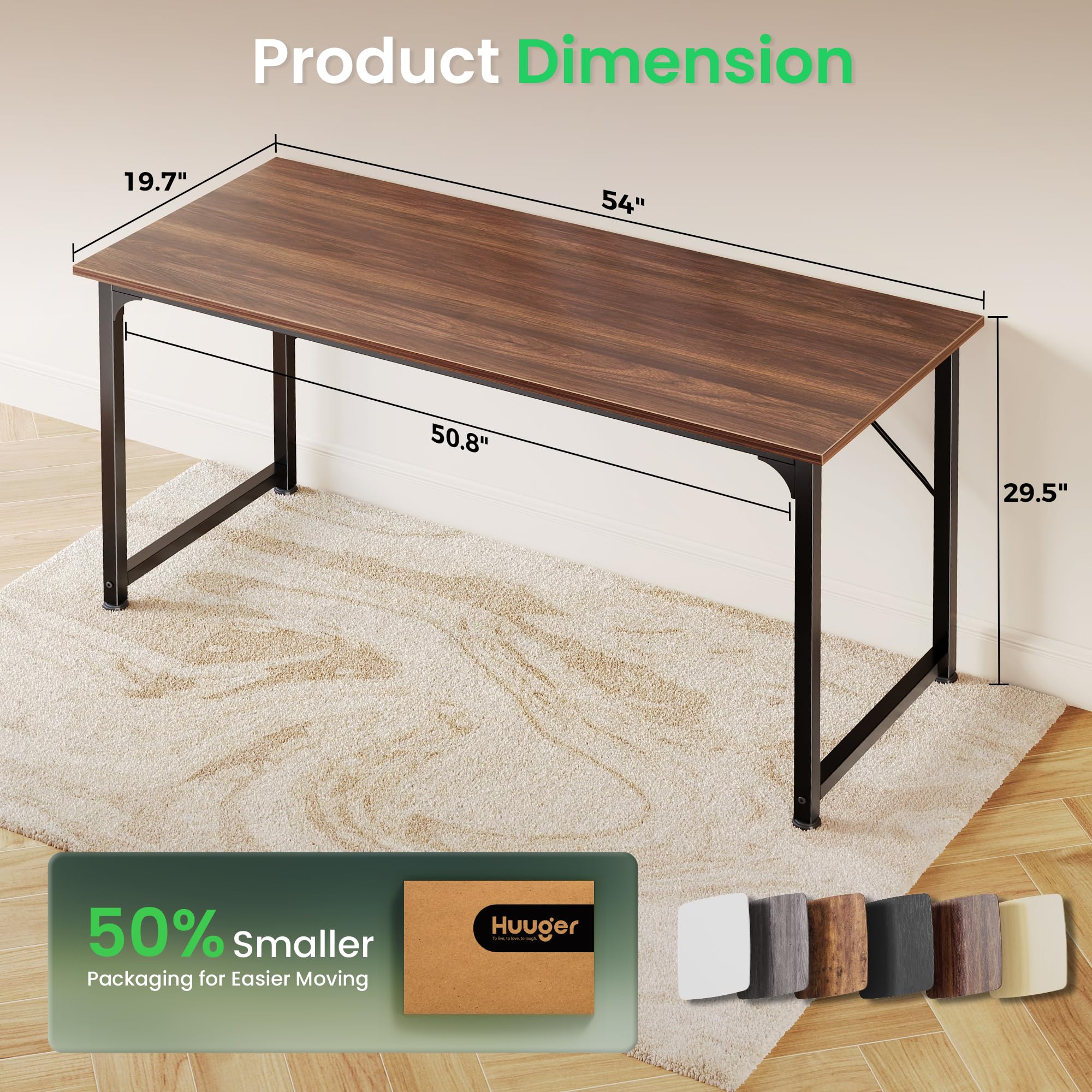 Computer Desk, 54 Inch Office Desk, Gaming Desk with Storage, Writing Desk Work Desk for Home Office, Study, Modern Simple Desk, Large Legroom, Metal Frame, Walnut