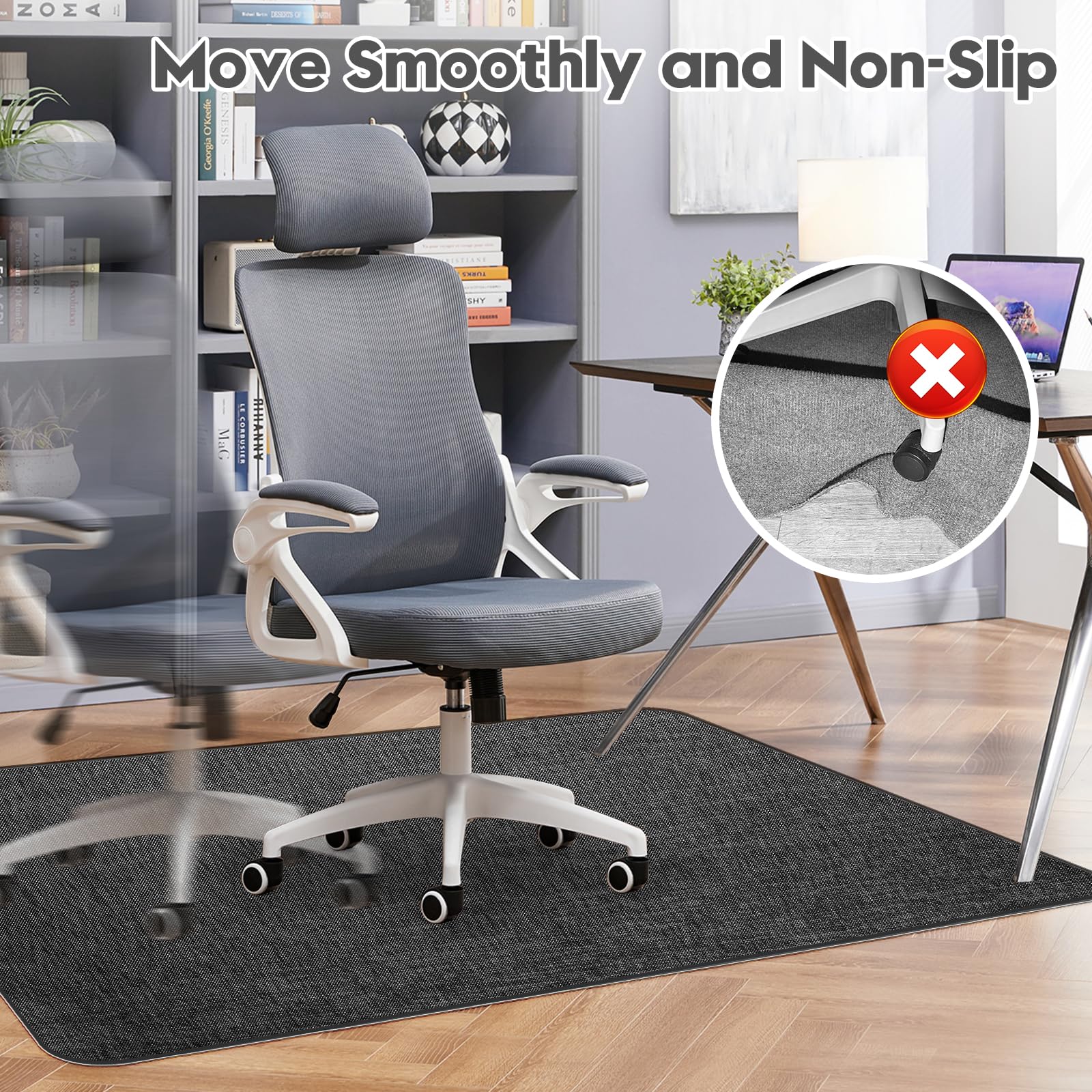 Office Chair Mat for Hardwood & Tile Floor,Computer Gaming Chair Mat for Rolling Chairs Non-Curve, Anti-Slip, Heavy Duty Floor Protector for Home Office,Black (36" x 48")