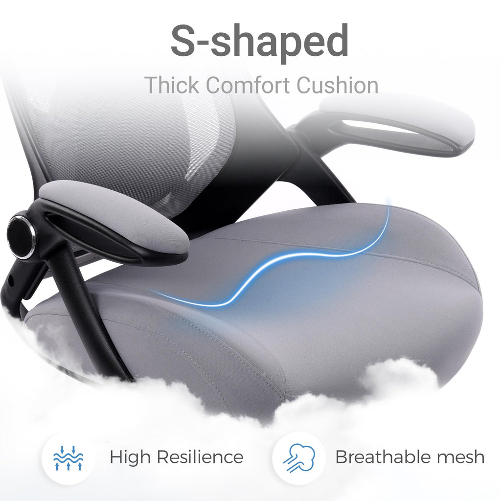 400lbs Heavy Duty Drafting Chair 5" Thickened Seat Office Chair with Flip-Up Armrests Tall Ergonomic Computer Chair with Lumbar Support and Adjustable Footrest Ring Standing Desk Chair(Grey)