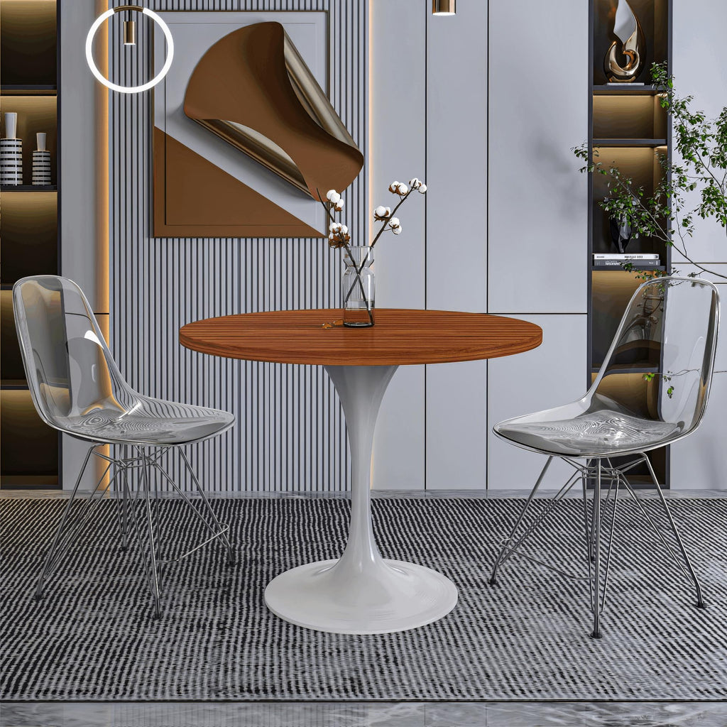 Verve Mid-Century Modern 36 Inch Round Dining Table, MDF Wood Tabletop with White Steel Pedestal Base, Contemporary Kitchen & Dining Room Table, for Small Spaces (Cognac Brown)