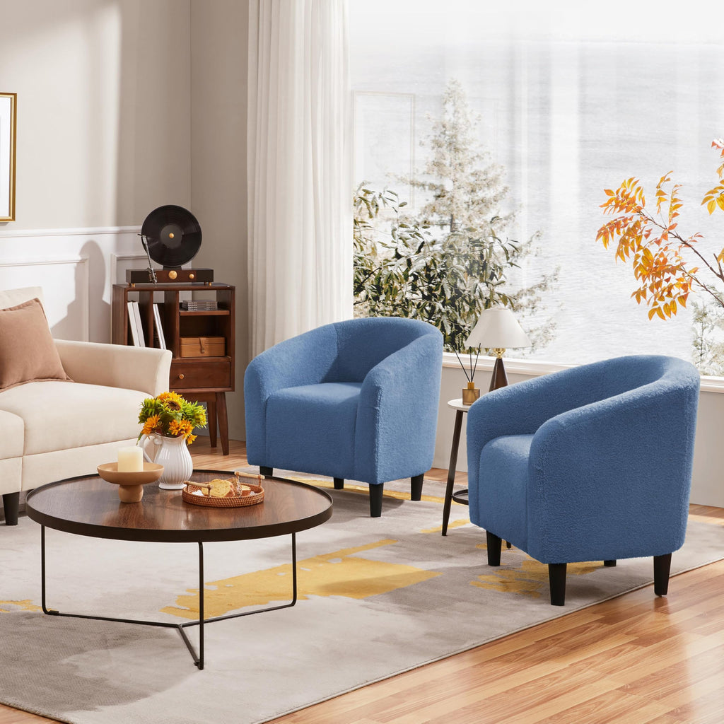Accent Barrel Chair, Boucle Fabric Club Chair, Furry Sherpa Elegant Armchair with Cozy Soft Padded, Suitable for Living Room Bedroom Reception Room Office, Blue