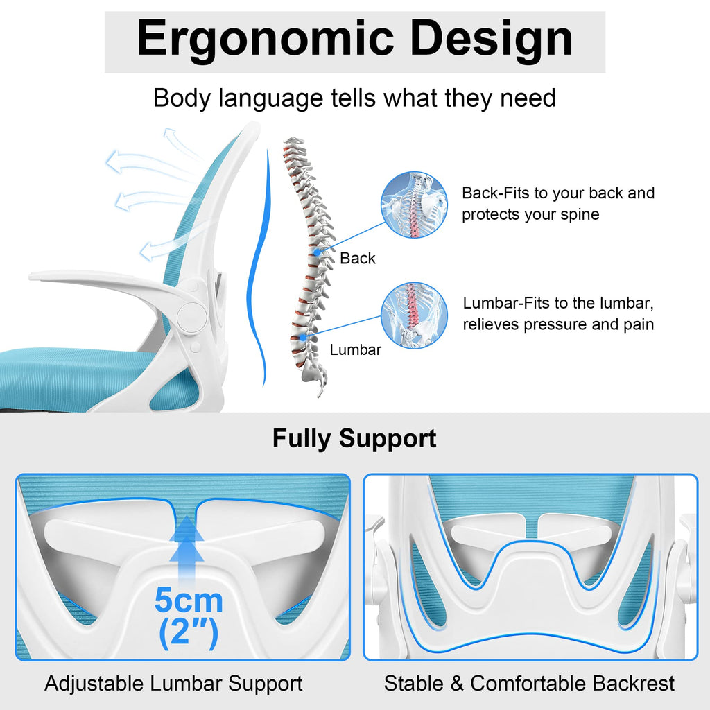 Drafting Chair Tall Office Chair with Flip-up Armrests Executive Ergonomic Computer Standing Desk Chair with Lumbar Support and Adjustable Footrest Ring（Blue）