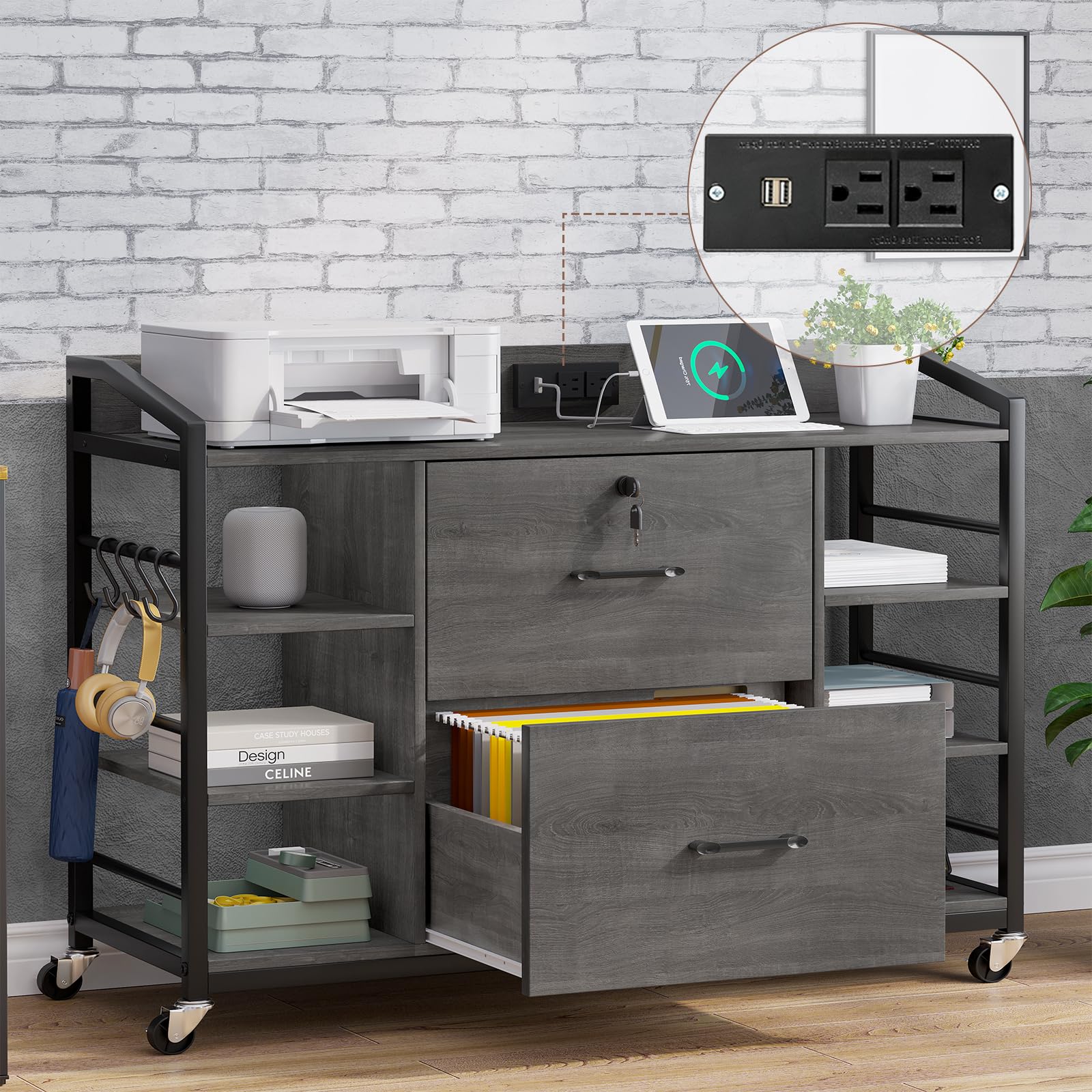 44" File Cabinet with Lock, Filing Cabinet fits Legal/Letter Size