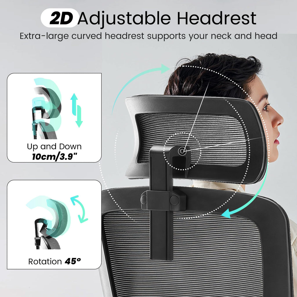Ergonomic Office Chair, 400 LBS Computer Chairs with Adjustable Lumbar Support, Breathable Mesh Desk Chair Ergonomic with Thickened Cushion, Comfy Home Office Desk Chair (Black)