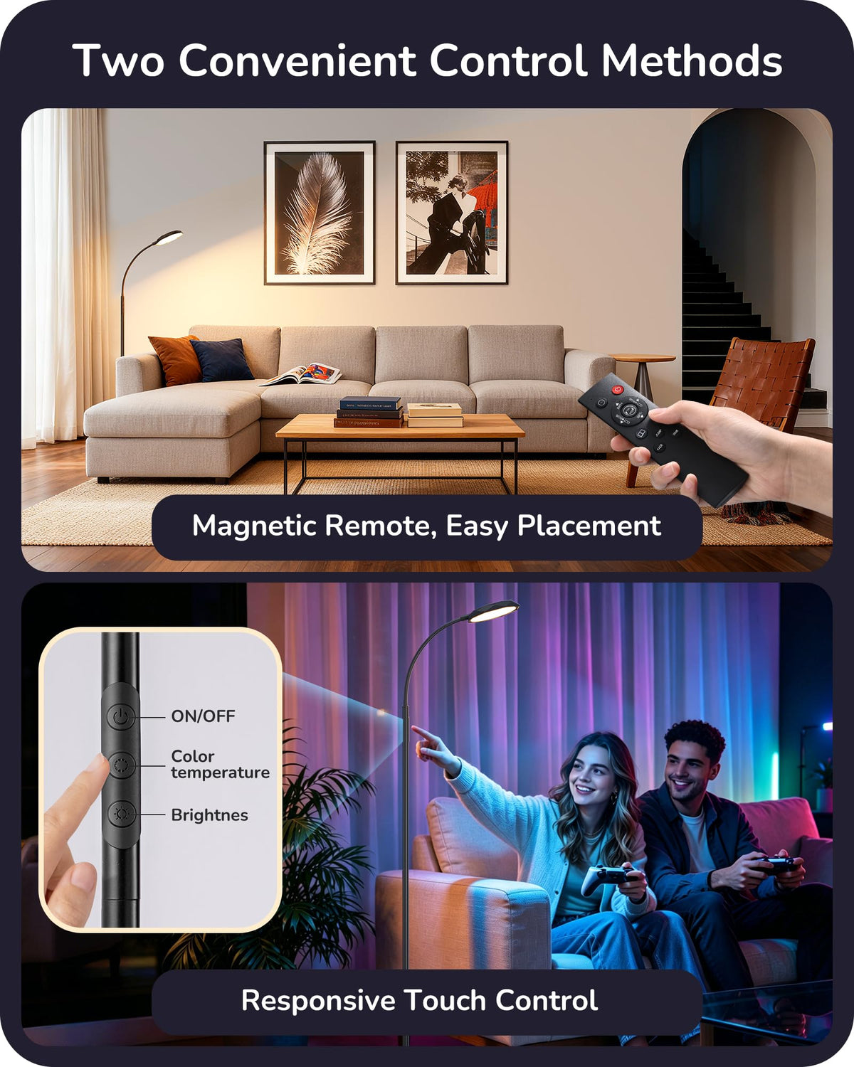 18W LED Floor Lamp for Living Room, Diamond-Surface, Black