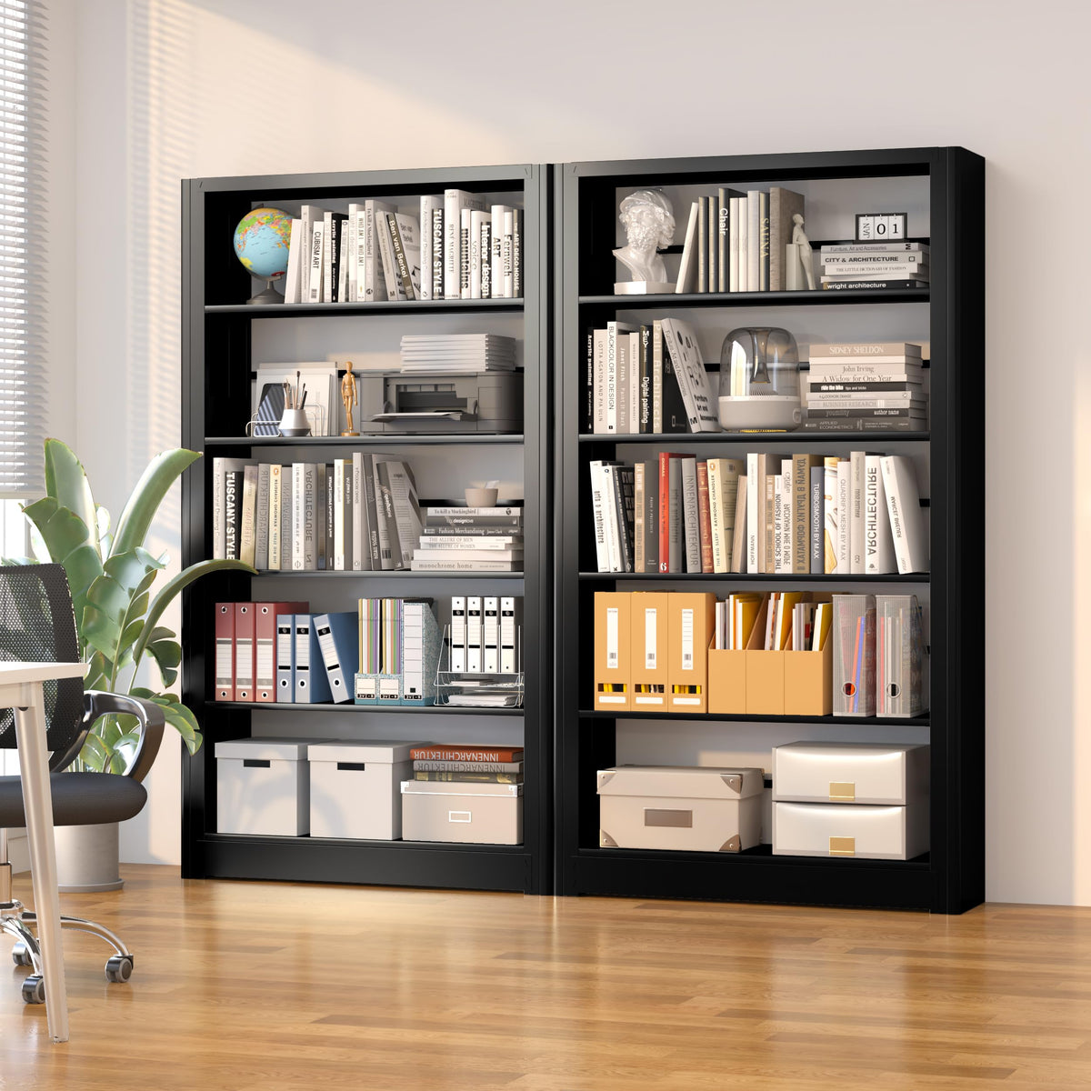 69" Tall Bookshelf, 5 Tier Black Bookcase with Adjustable Shelves, Freestanding Large Open Book Shelf Etagere Bookcase for Bedroom, Library, Living Room, Office