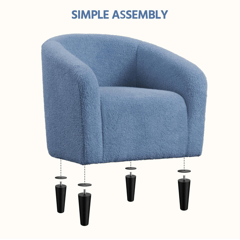 Accent Barrel Chair, Boucle Fabric Club Chair, Furry Sherpa Elegant Armchair with Cozy Soft Padded, Suitable for Living Room Bedroom Reception Room Office, Blue
