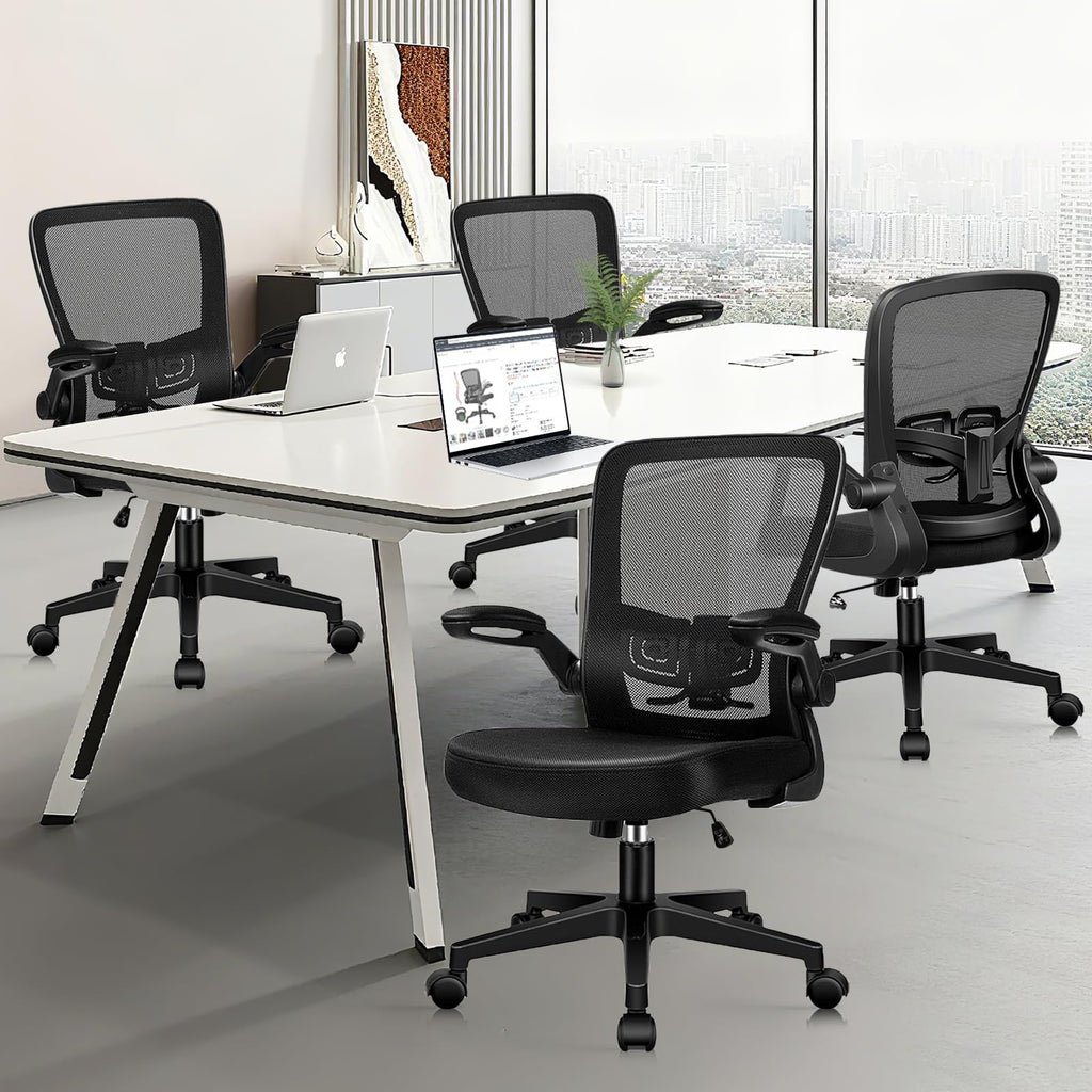 Desk Chairs with Wheels, Ergonomic Mesh Office Chair Adjustable Height and Swivel Lumbar Support Home Office Chair with Flip Up Armrests, Set of 14