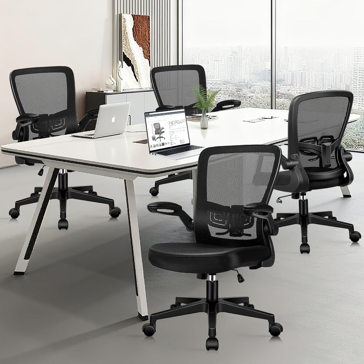 Desk Chairs with Wheels, Ergonomic Mesh Office Chair Adjustable Height and Swivel Lumbar Support Home Office Chair with Flip Up Armrests, Set of 14
