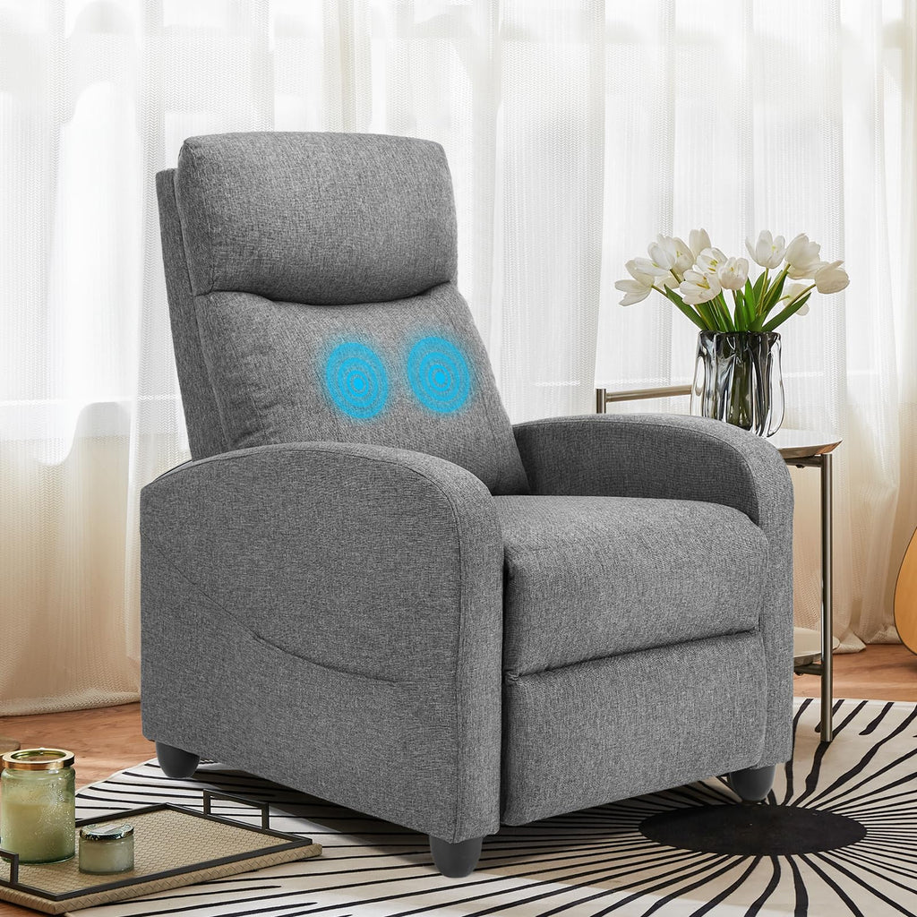 Massage Recliner Chair for Adults, Adjustable Home Theater Seating with Lumbar Support for Living Room, Modern Fabric Reclining for Small Space, Grey