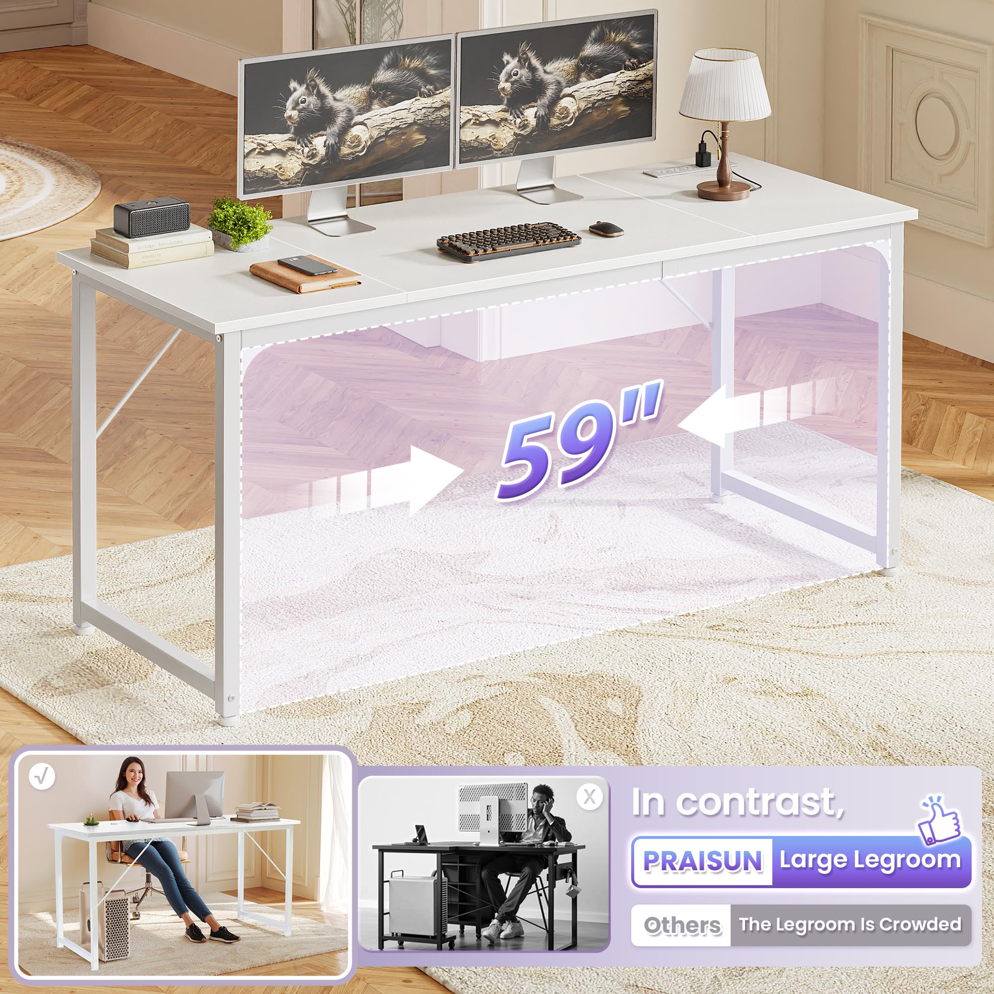 63 X 24 Inch Office Computer Desk with Power Outlets and USB-C Port, Larger and Longer Gaming Desk, for Home Office, Study, Writing Work from Home Table, Metal Frame, Rustic Brown
