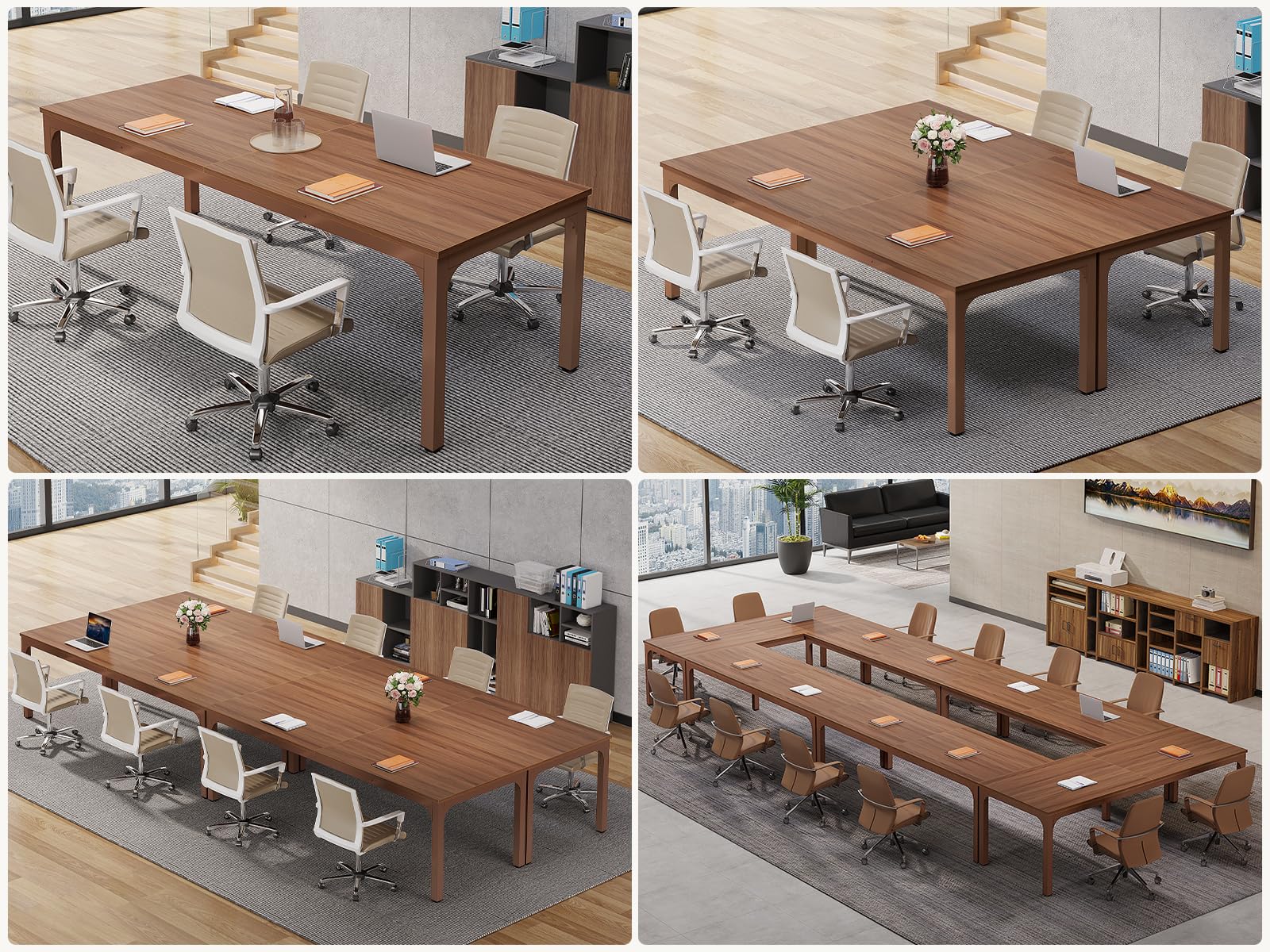 6.5 FT Conference Room Table, 78.74" W x 27.56" D Large Office Conference Table, Modern Seminar Meeting Table Desk for Boardroom, Meeting Room (6, Walnut)