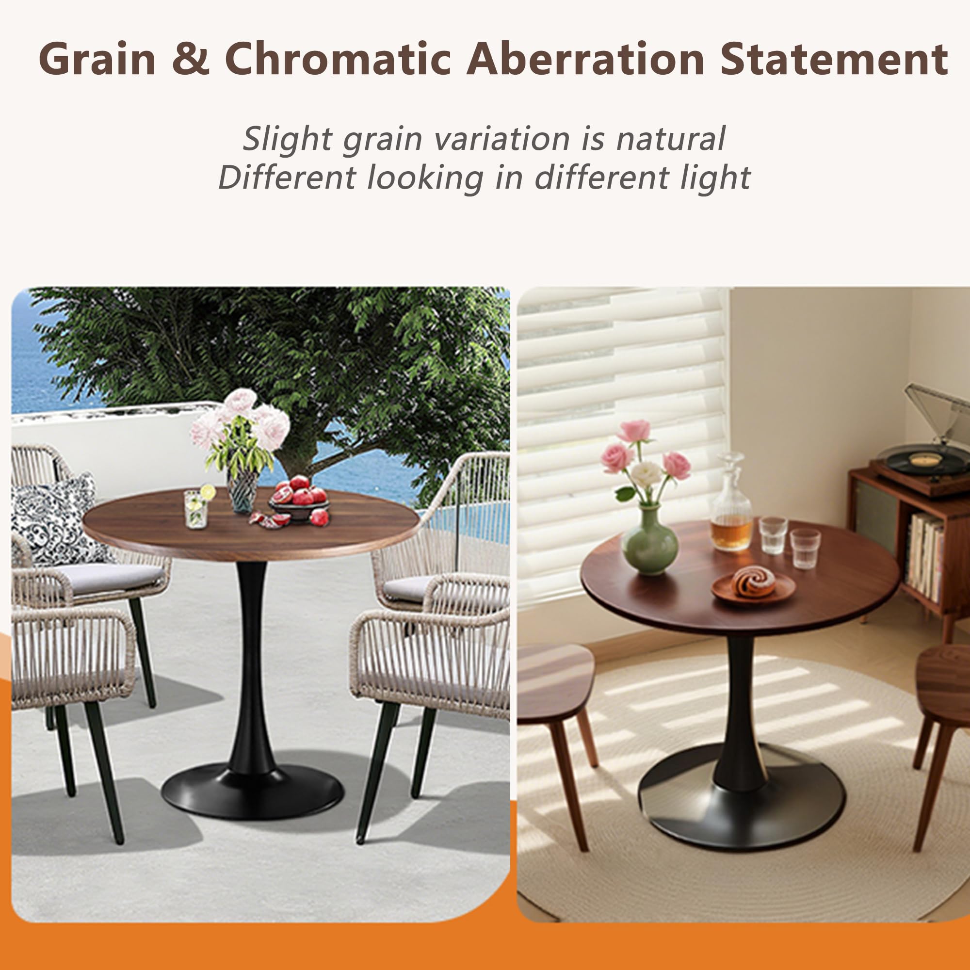 Sybrioka 24" Tulip Table for 1-2 Persons Modern Round Dining Room Table, Mid-Century Modern Walnut Small Kitchen Table with MDF Wooden Top, Leisure Coffee Table for Living Room, Dining Room, Office