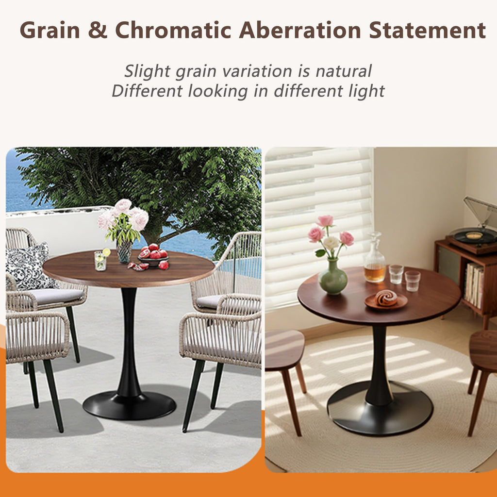 Sybrioka 24" Tulip Table for 1-2 Persons Modern Round Dining Room Table, Mid-Century Modern Walnut Small Kitchen Table with MDF Wooden Top, Leisure Coffee Table for Living Room, Dining Room, Office