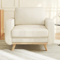 38.5" Accent Chair Beige, Comfy Corduroy Single Sofa Seat with Spring Cushion, Upholstered Armchair with Deep Seat, Reading Chair for Adults, Modern Sofa for Living Room, Bedroom