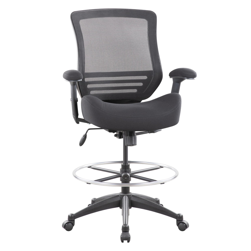 400lbs Mid Back Mesh Ergonomic Drafting Chair for Standing Desk Office Wide Chair Built-in Lumbar Support Big Adjustable Foot Ring Height Adjustable Armrest (Black)