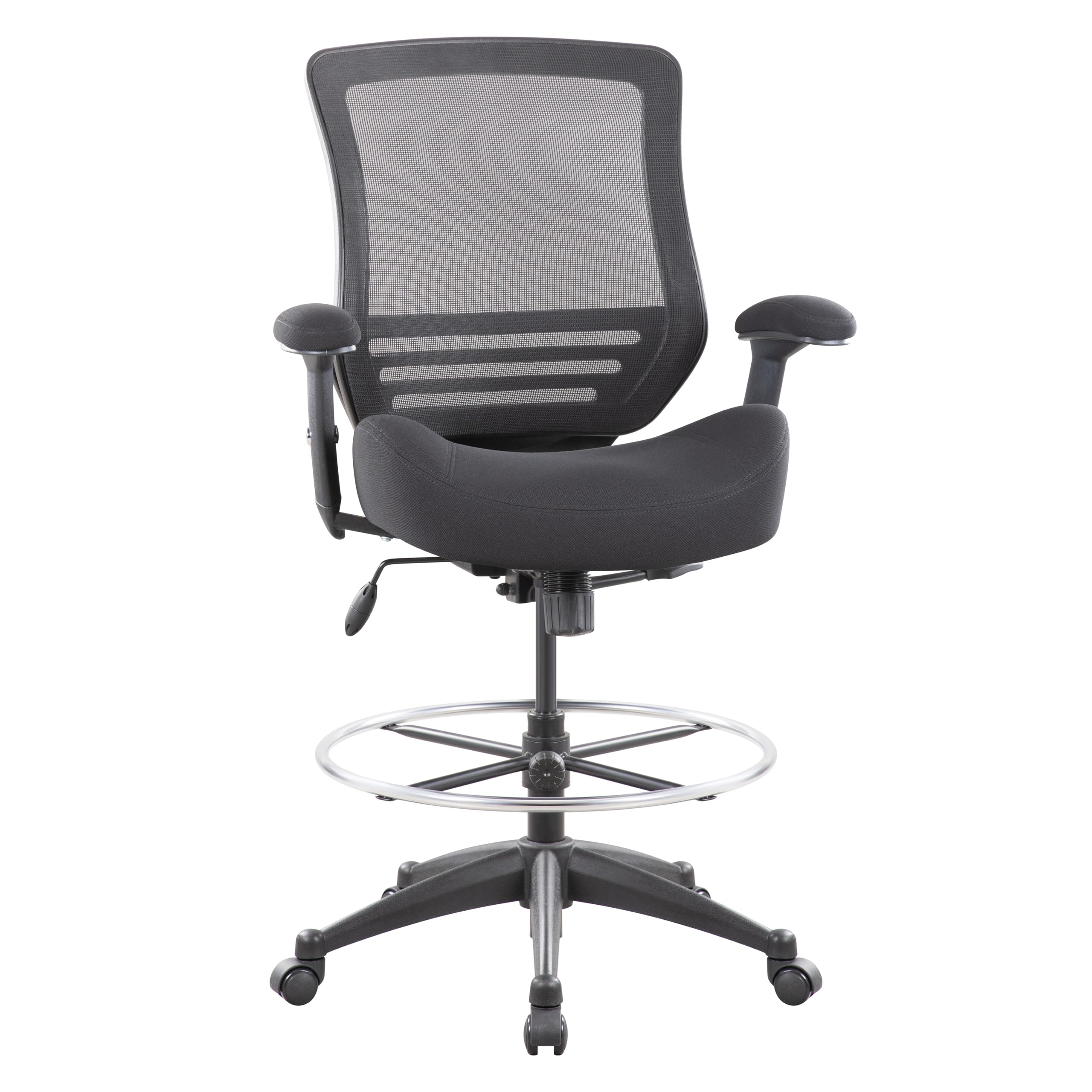 400lbs Mid Back Mesh Ergonomic Drafting Chair for Standing Desk Office Wide Chair Built-in Lumbar Support Big Adjustable Foot Ring Height Adjustable Armrest (Black)