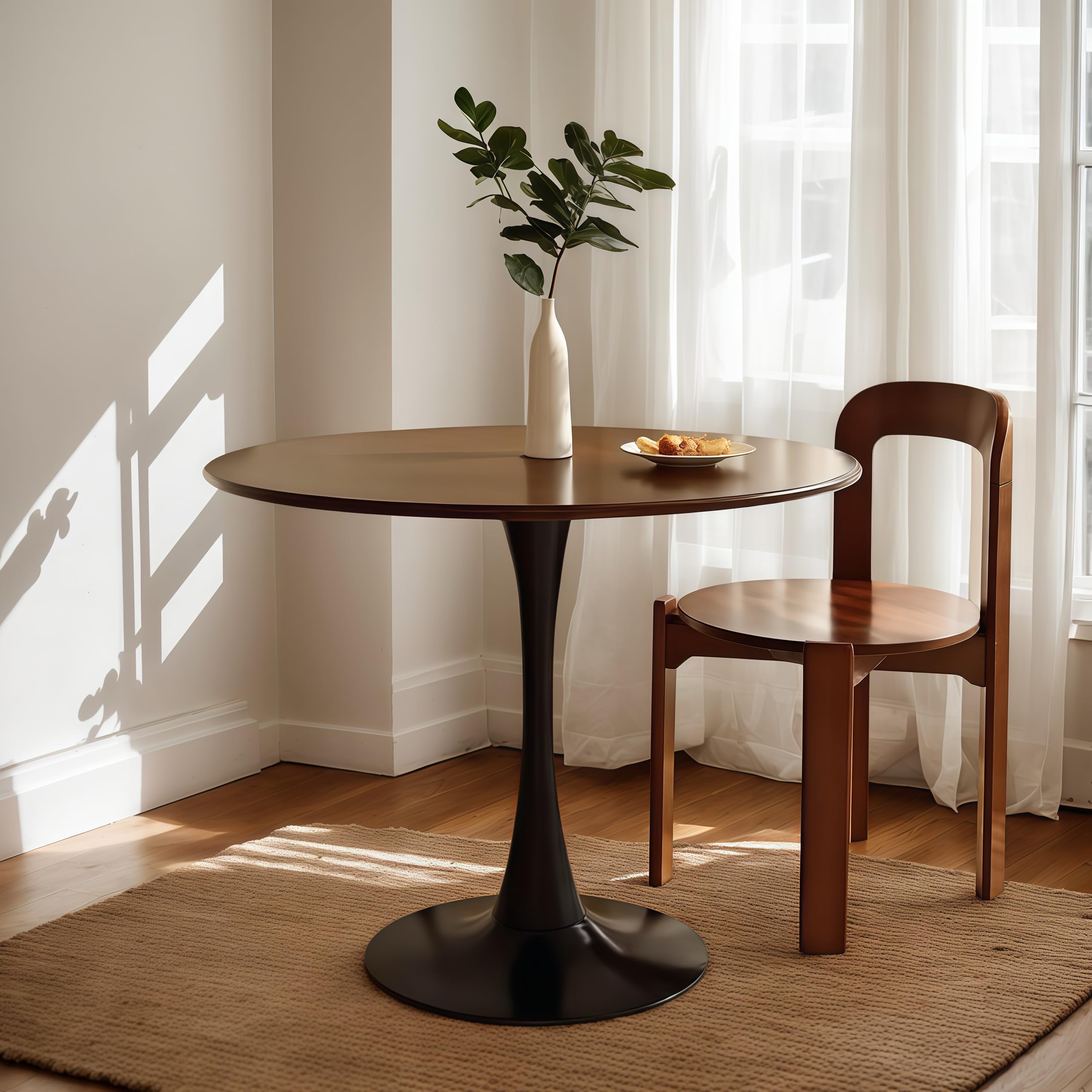 Round Tulip Table, 31.5'' Modern Dining Table with MDF Top and Steel Base Tulip Round Kitchen Table,Mid Century Coffee Table for Living Room