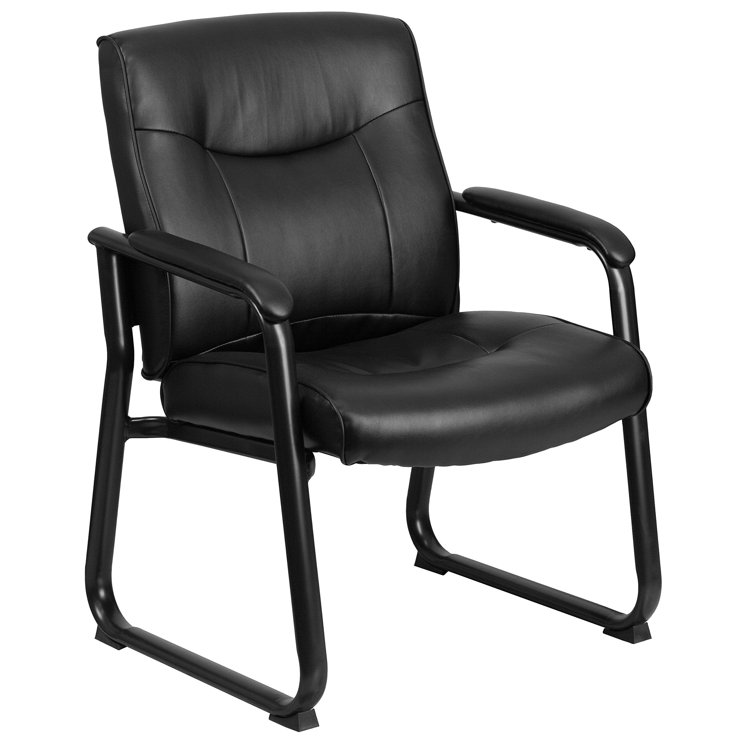 Hercules Series Big & Tall Leather Soft Executive Side Reception Chair, Padded Lobby Chair with 500-lb. Static Weight Capacity, Black