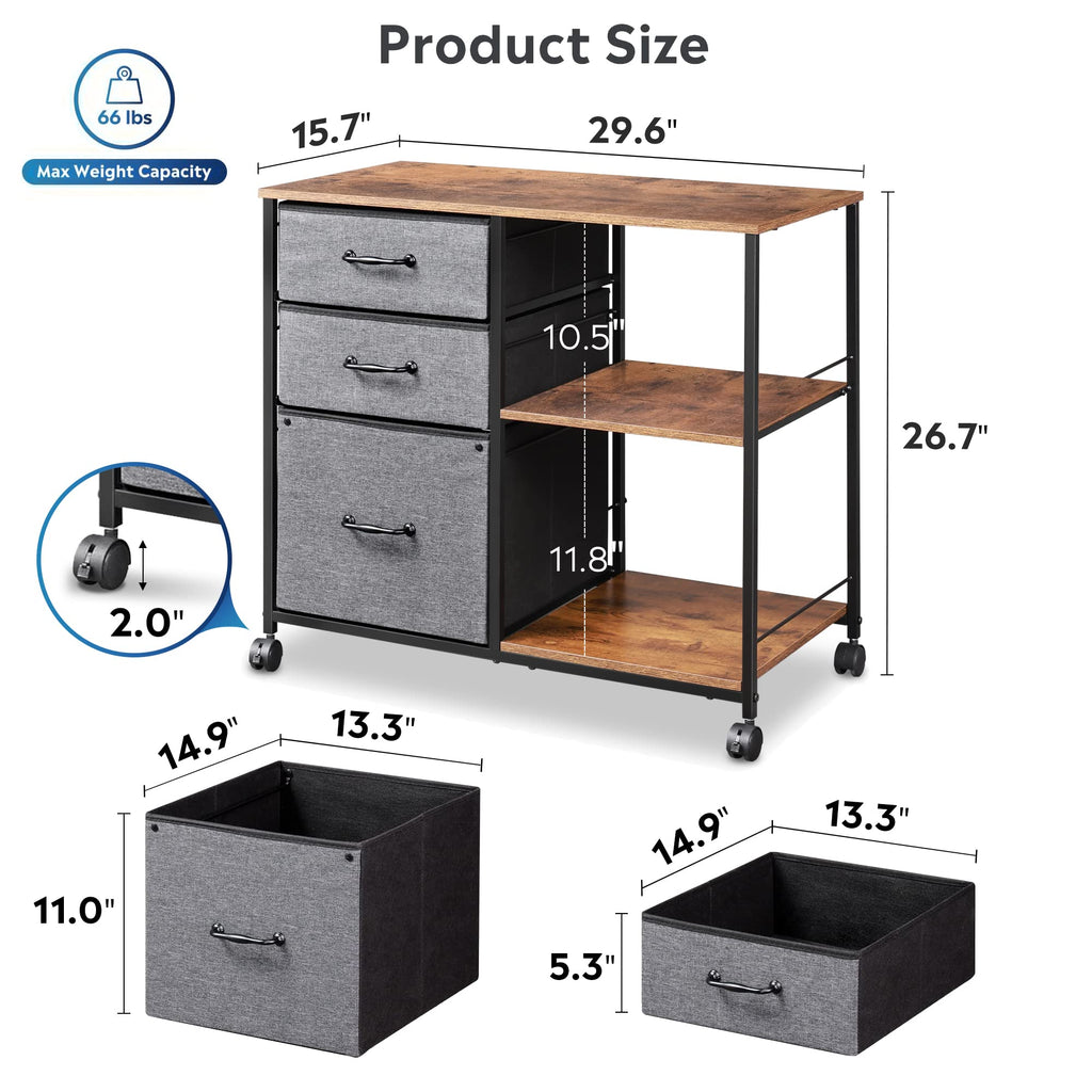 3 Drawer Mobile File Cabinet with Open Storage Shelf