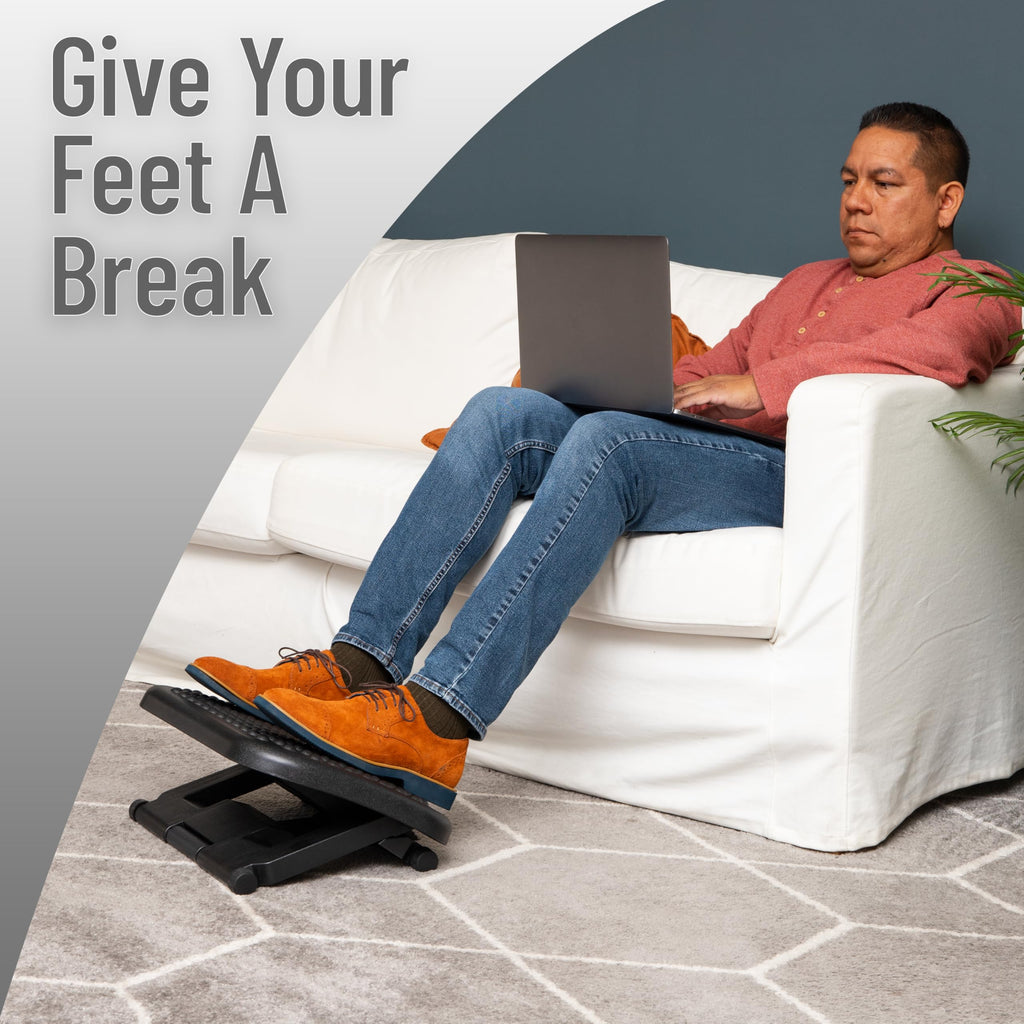 Foot Rest, Under Desk at Work, Ergonomic, Height Adjustable, Office, Plastic, Black