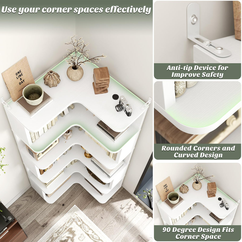 Corner Book Shelf, 6-Shelf L Shaped Corner Bookshelf with Baffle