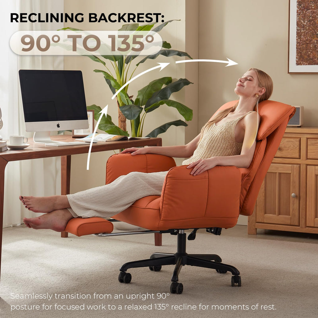 Cross Legged Office Chair with Pivoting Armrests,Criss Cross Chair with Pocket Spring Seat & Back,Reclining Computer Gaming Chair with Footrest and Metal Base (Orange)