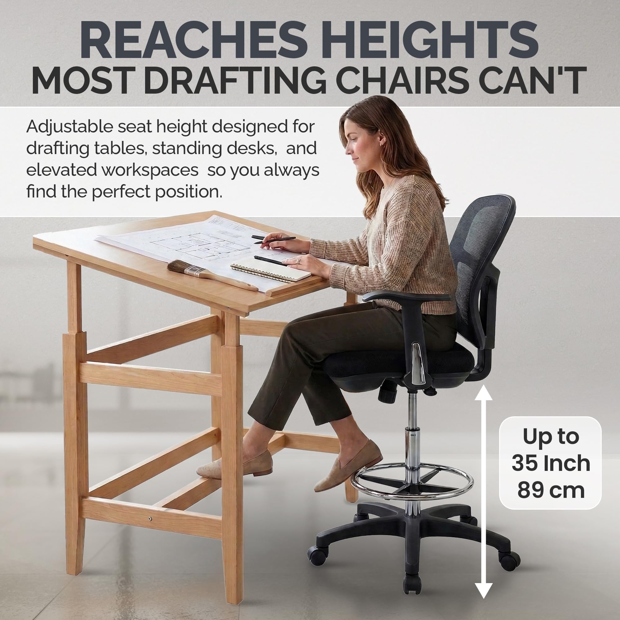 Drafting Chair Tall Office Chair with Arms Executive Ergonomic Standing Desk Chair with Anti Scratch Wheels and Footrest