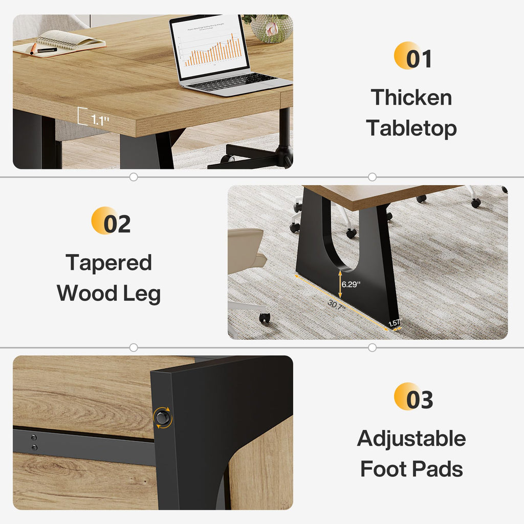 70.86" Rectangular Conference Table for 6-8 (Oak and Black)