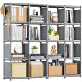 Book Shelf, 16 Cube Storage Organizer, DIY Bookcase, Metal Cube Bookshelf,Tall Book case for Bedroom, Living Room,Office,Closet Storage Organizer, Grey Cubicle Storage Rack