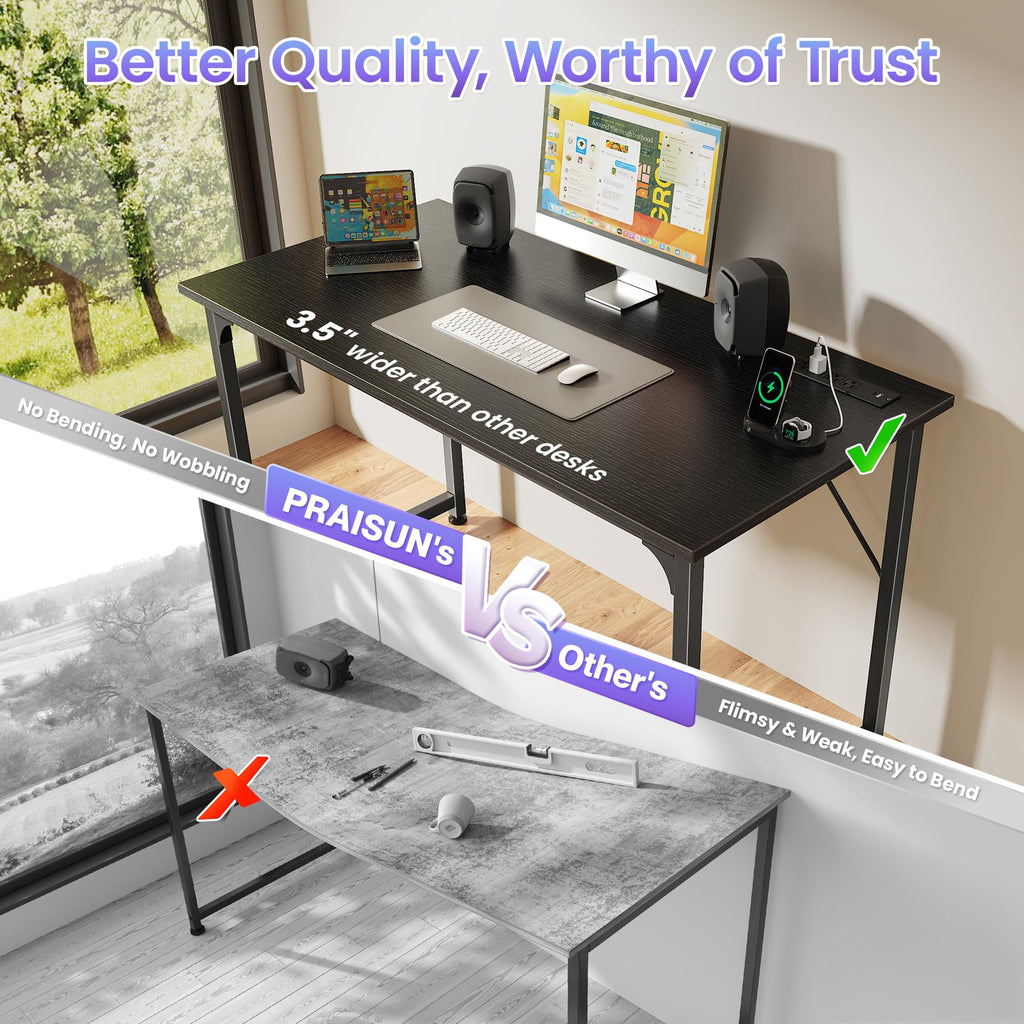 40 X 20 Inch Computer Desk with Power Outlets and USB-C Port, Gaming Office Desk with Deeper Desktop, Writing Work Desk for Home Office, Study, Bedroom, Work from Home Desk, Metal Frame, Black