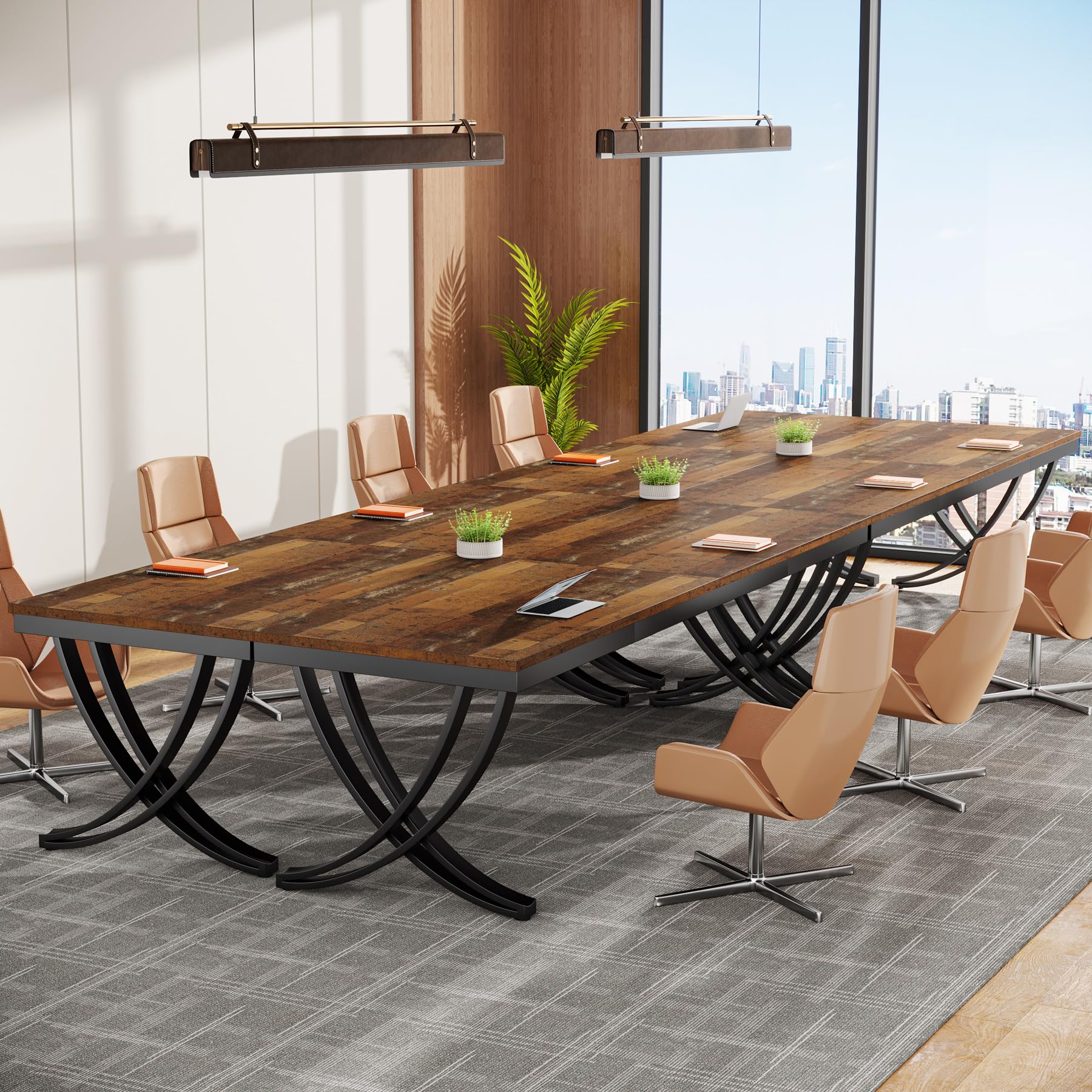 6.5FT Conference Table for 6-8 People, 78 inch Long Rectangular Seminar Table with Strong Metal Frame, Business Furniture Boardroom Desk for Office Meeting Conference Room (1PC, Mix Brown)