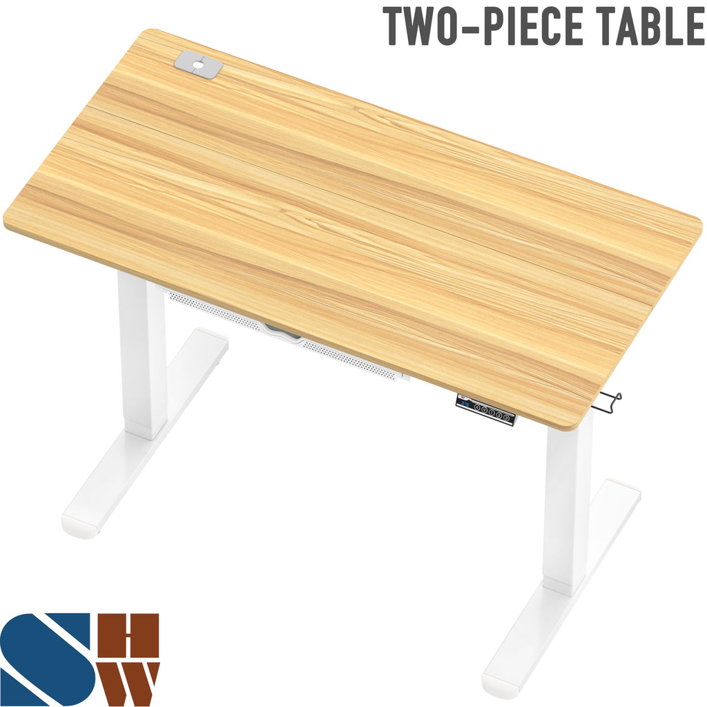 48-Inch Electric Height Adjustable Standing Desk with Drawer, Memory Preset and Cable Management Tray, Oak
