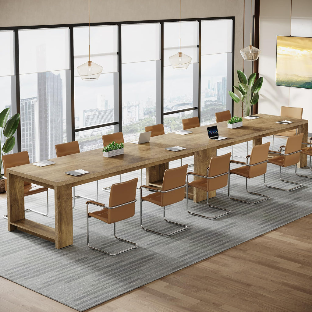 Large Conference Table for 6-8, 87-Inch Rectangular Meeting Table, Farmhouse Seminar Boardroom Desk for Office Conference Room (2, Natural)
