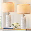 20" Modern Ceramic Table Lamps for Bedroom Set of 2, Small Table Lamps for Night Stands, Living Room, Home Office and Hallways, White