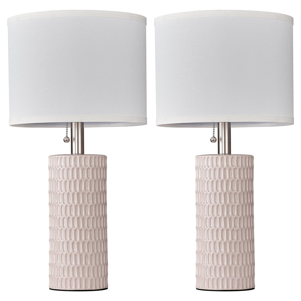 Modern Ceramic Table Lamps Set of 2, Lamps for Nightstands, Pink